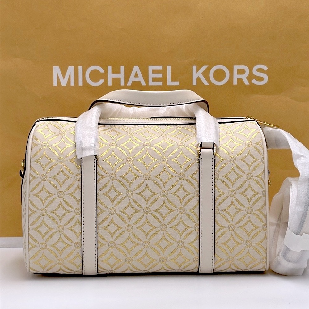 MICHAEL KORS JST TRAVEL MEDIUM DUFFLE SATCHEL CROSSBODY BAG MK Pale Gold Multi - Picture 2 of 16
